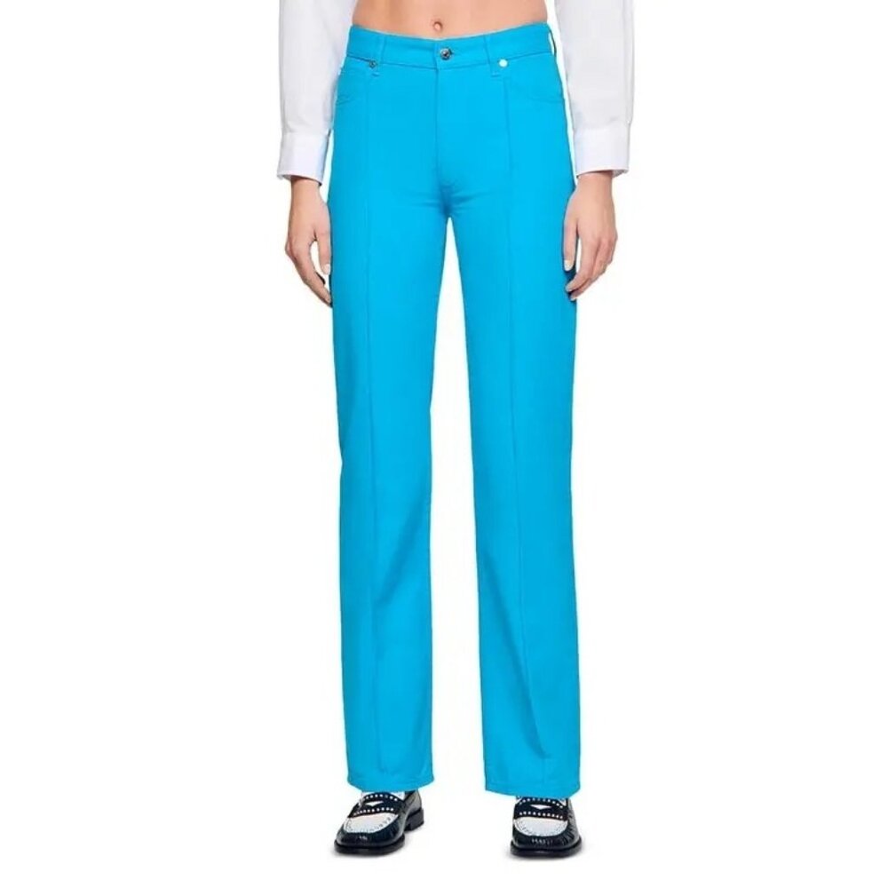 Sandro Micky Raised Seam Straight Leg Jeans Turquoise FR36 US4 NWT Paris